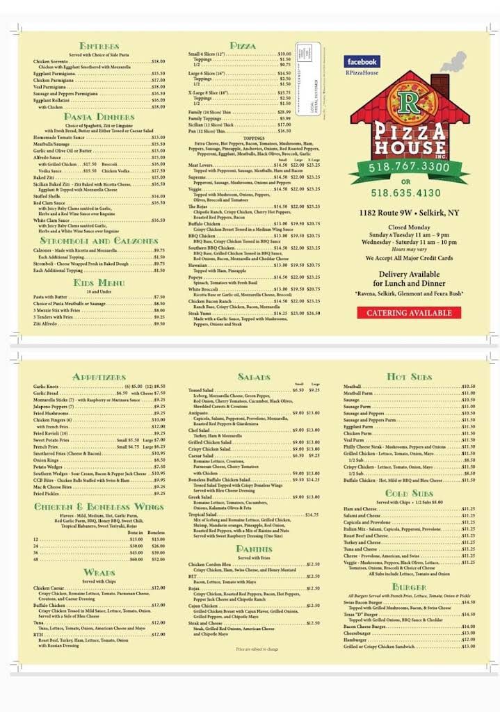 R Pizza House Menu 1